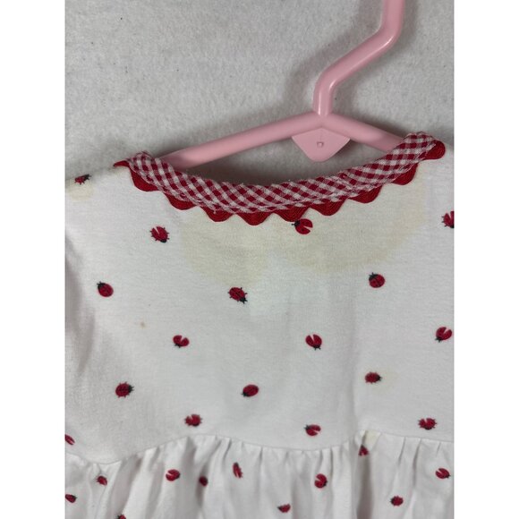 Celebrity Kids Baby Girls Ladybug Dress Size 12M With Gingham Trim & Pockets - Picture 7 of 8
